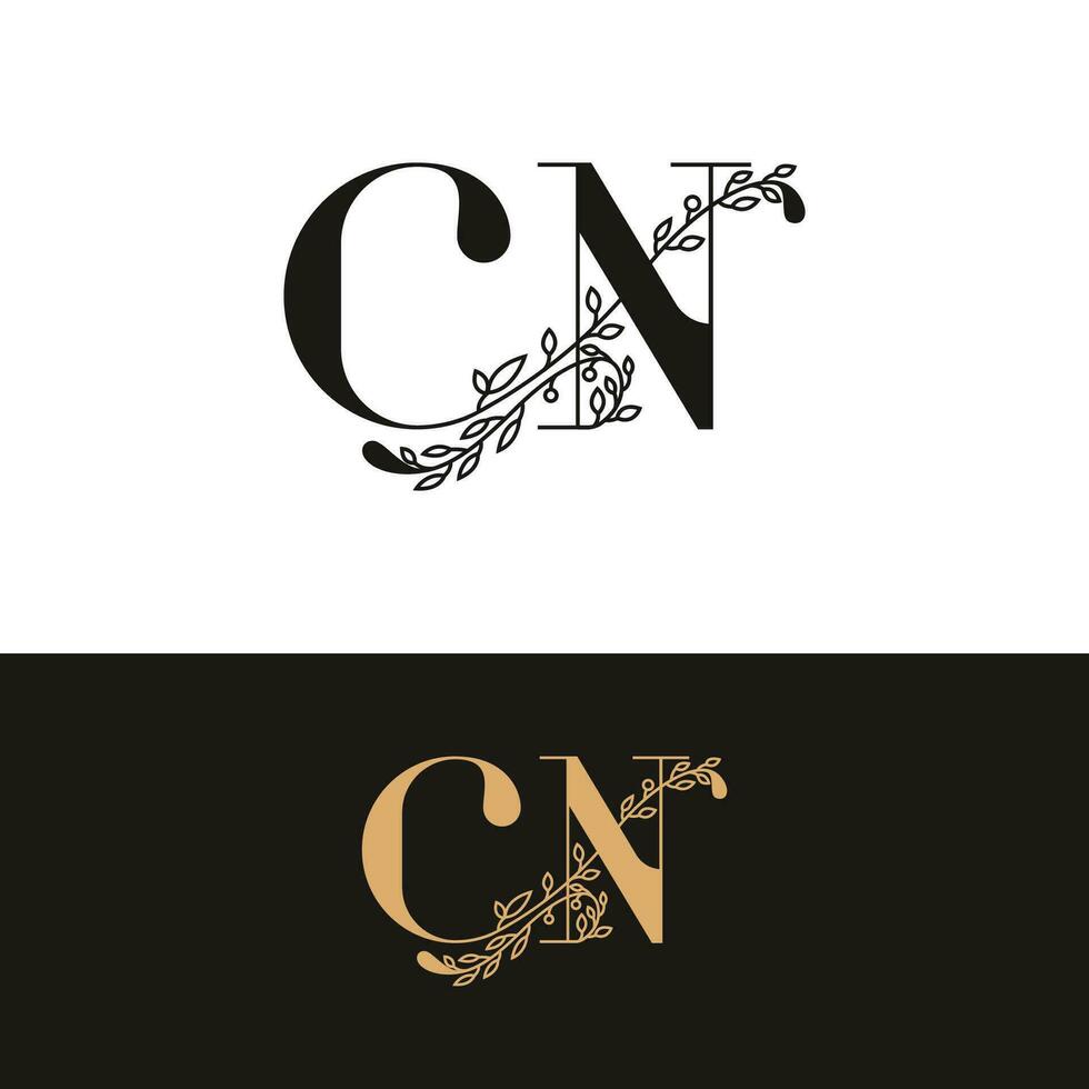 handdrawn wedding monogram CN logo vector