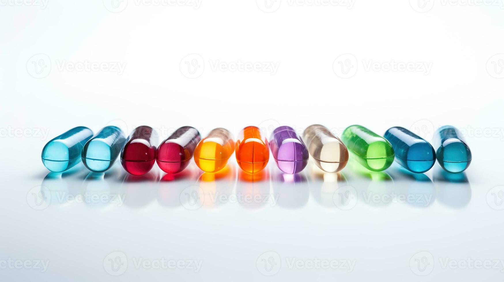 Multicolored transparent tablets on a white background photo