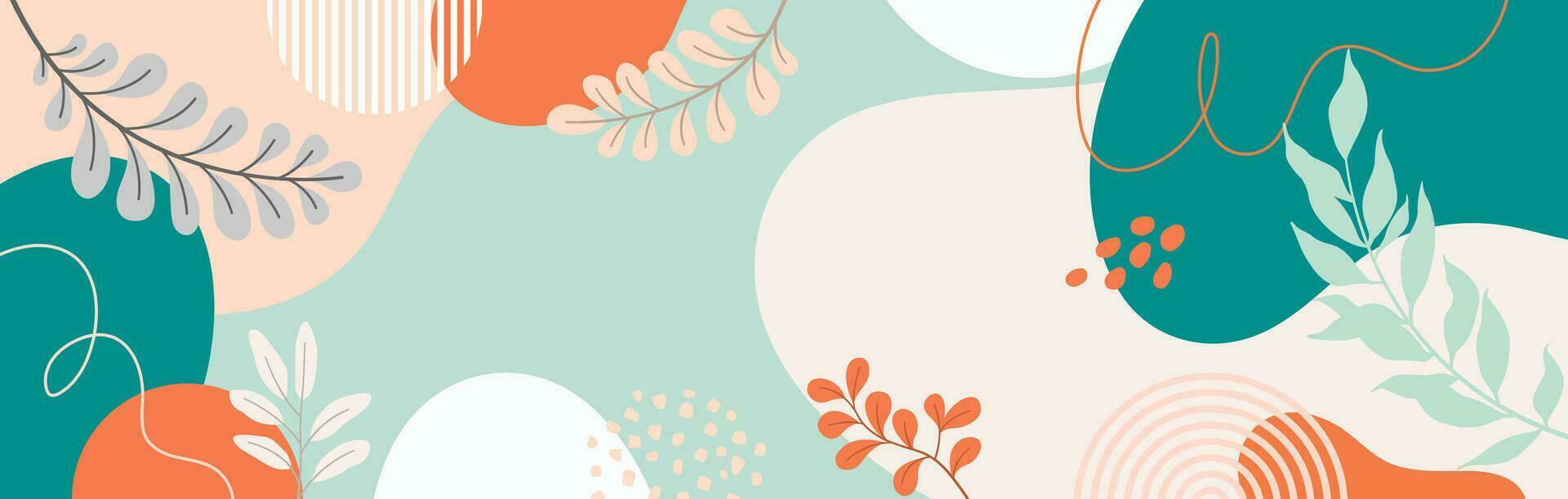 diseño de fondo de marco de banner. ilustración de vector de fondo de cartel colorido. plantas exóticas, ramas, impresión de arte para belleza, moda y productos naturales, bienestar, boda y evento.