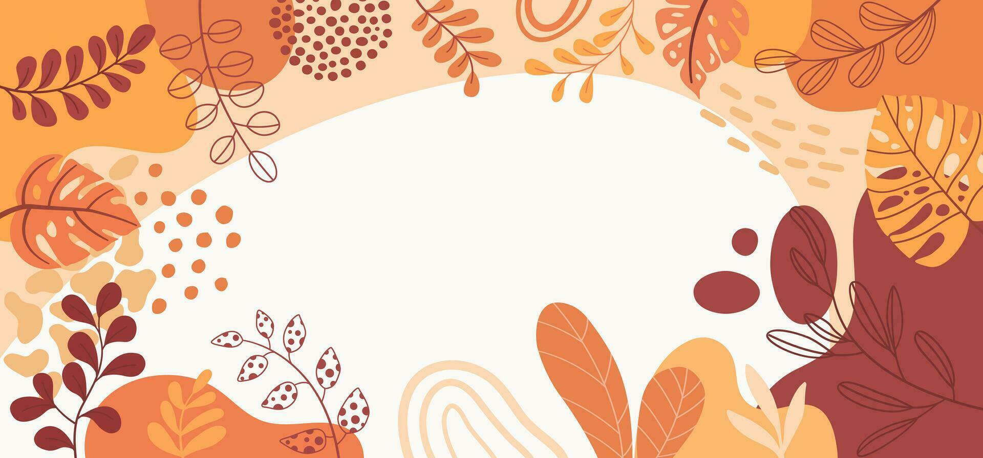 diseño de fondo de marco de banner. ilustración de vector de fondo de cartel colorido. plantas exóticas, ramas, impresión de arte para belleza, moda y productos naturales, bienestar, boda y evento.