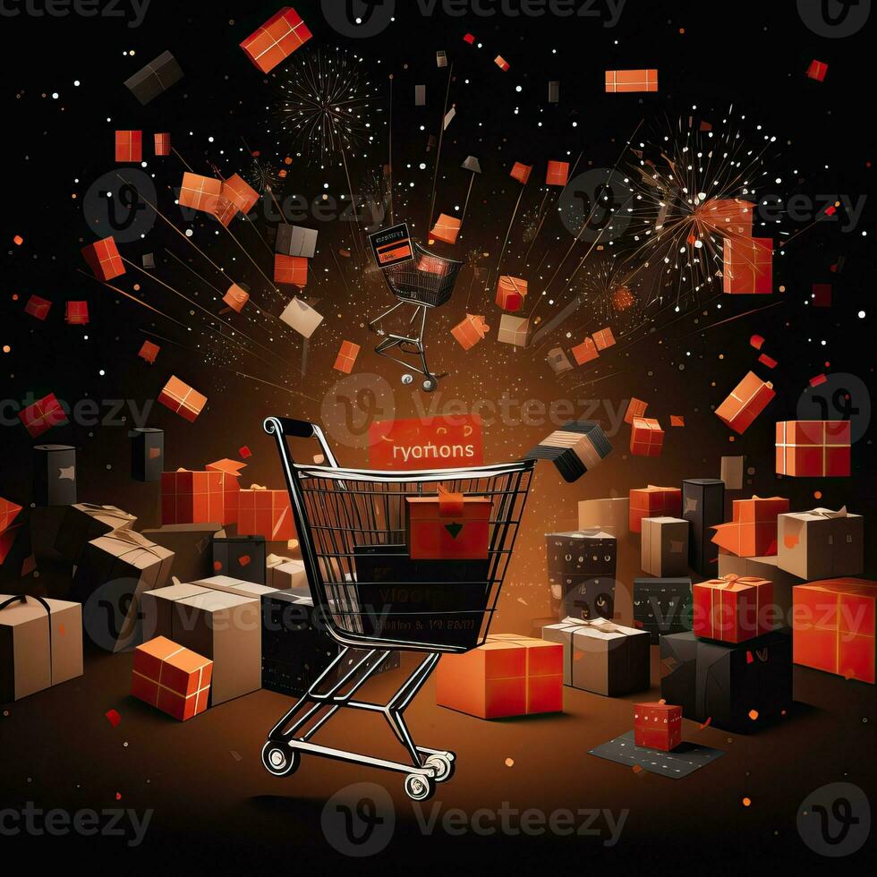 Black Friday background, Black Friday shopping cart and gift box high quality ai generated image photo