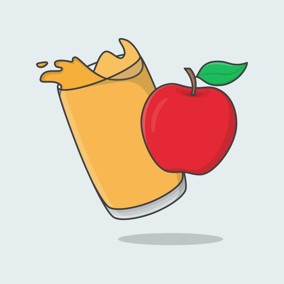 Apple Juice Cartoon Vector Illustration. Fresh Apple Juice Flat Icon Outline