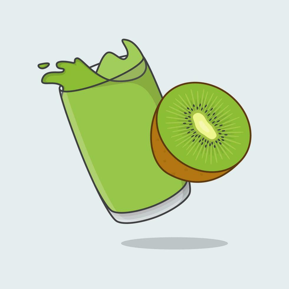 kiwi jugo dibujos animados vector ilustración. Fresco kiwi jugo plano icono contorno