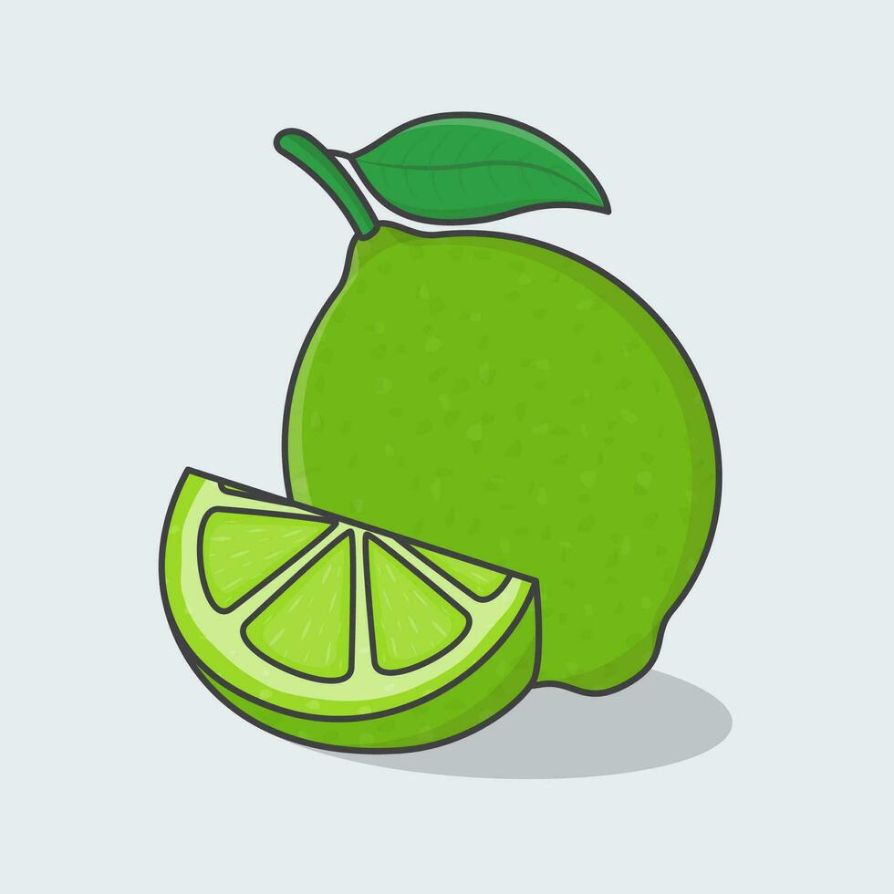 Fresh Lime Fruit Cartoon Vector Illustration. Slice And Whole Of Lime Flat Icon Outline
