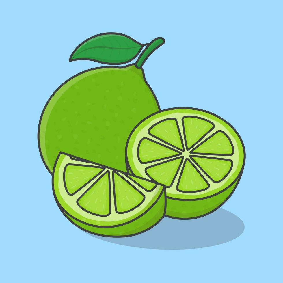 Lima Fruta dibujos animados vector ilustración. rebanada y todo de Lima plano icono contorno