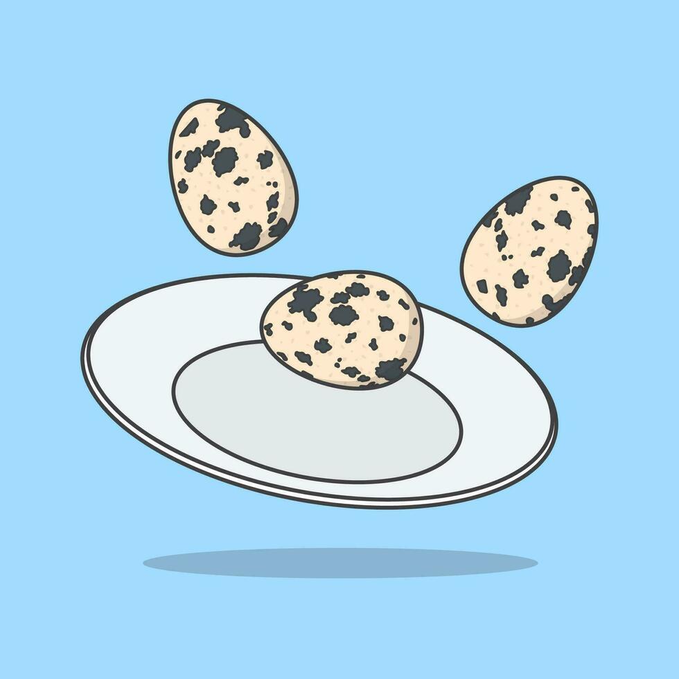 Quail Eggs On A Plate Cartoon Vector Illustration. Chicken Quail Boiled Eggs Food Flat Icon Outline