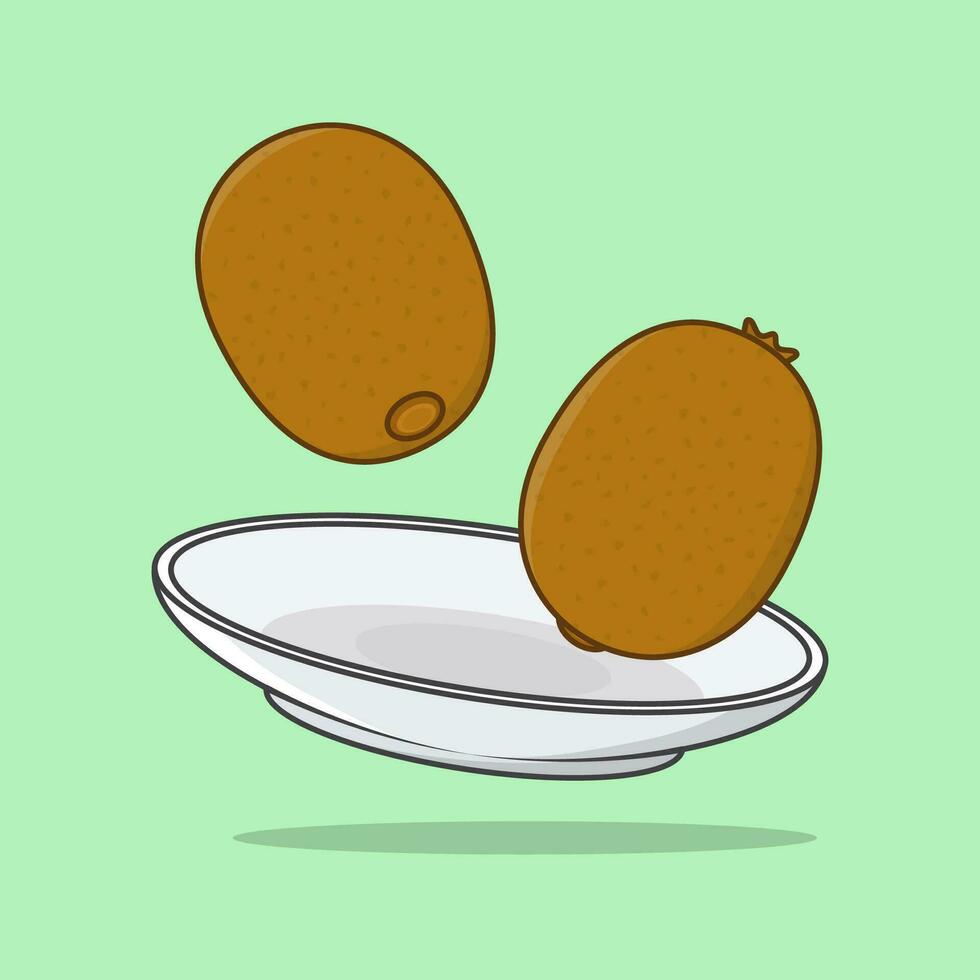 kiwi en un plato dibujos animados vector ilustración. kiwi Fruta plano icono contorno