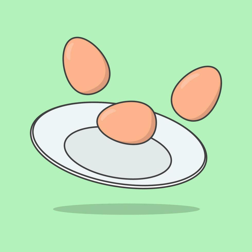 Eggs On A Plate Cartoon Vector Illustration. Chicken Egg Flat Icon Outline