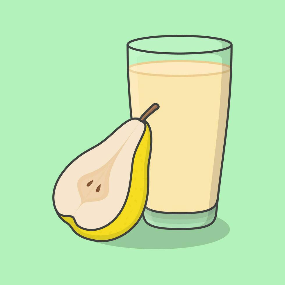 Pear Juice With Fruit In Glass Cartoon Vector Illustration. Pear Juice Flat Icon Outline