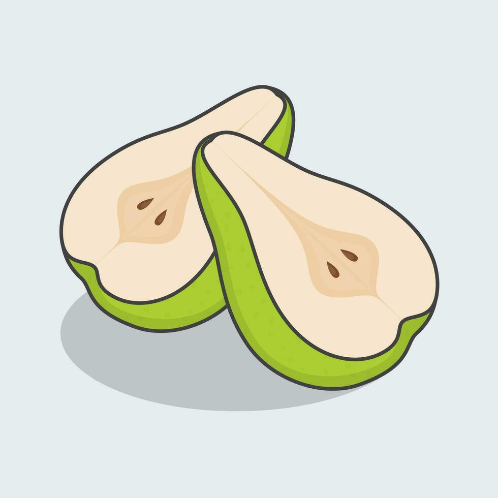 Two Slices Of Green Pear Cartoon Vector Illustration. Fresh Pear Fruit Flat Icon Outline