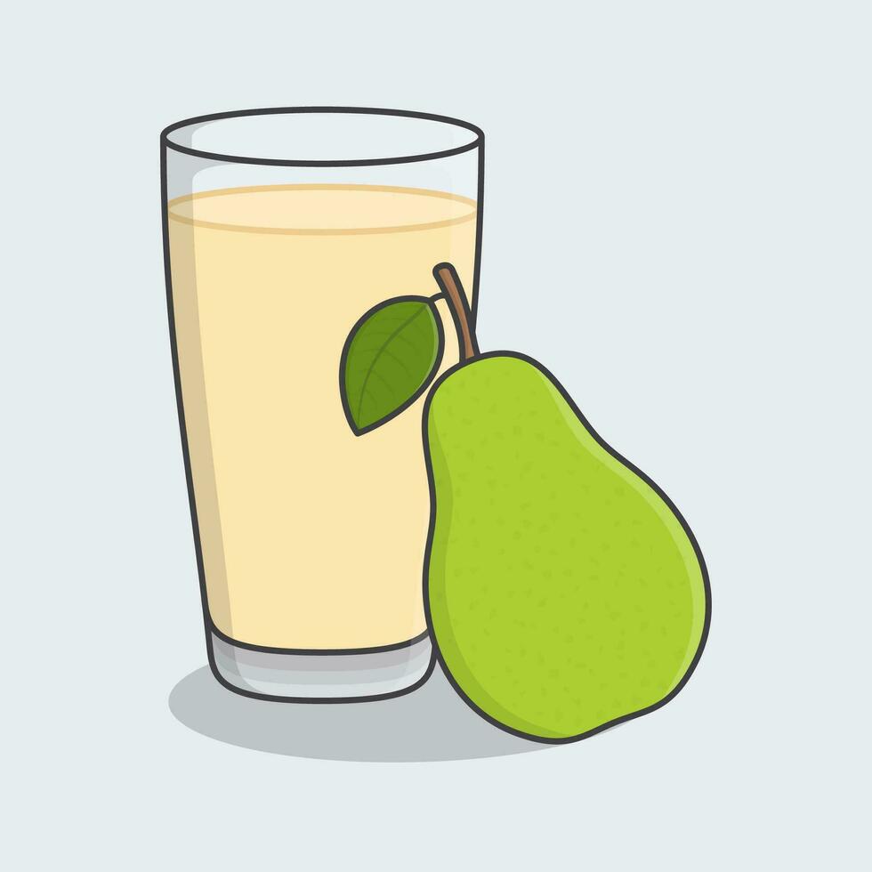 Green Pear Juice With Fruit In Glass Cartoon Vector Illustration. Fresh Pear Juice Flat Icon Outline