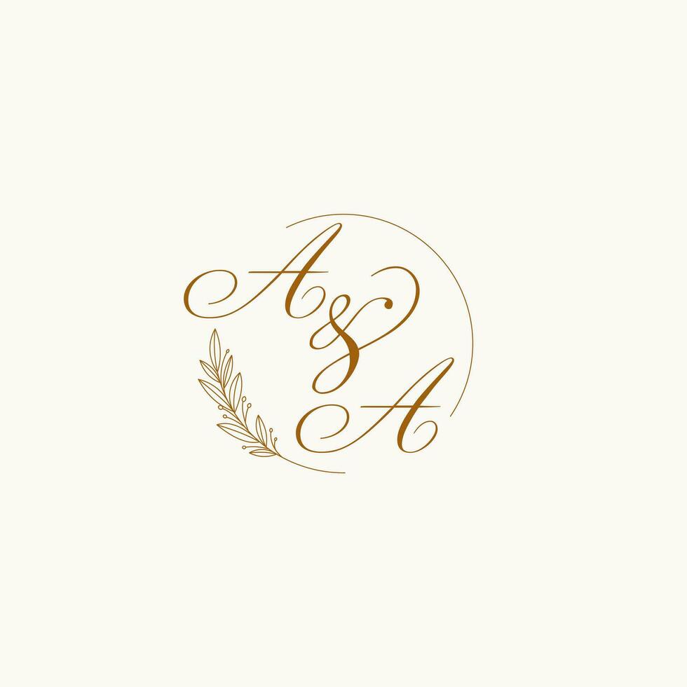 Initials AA wedding monogram logo with leaves and elegant circular lines vector