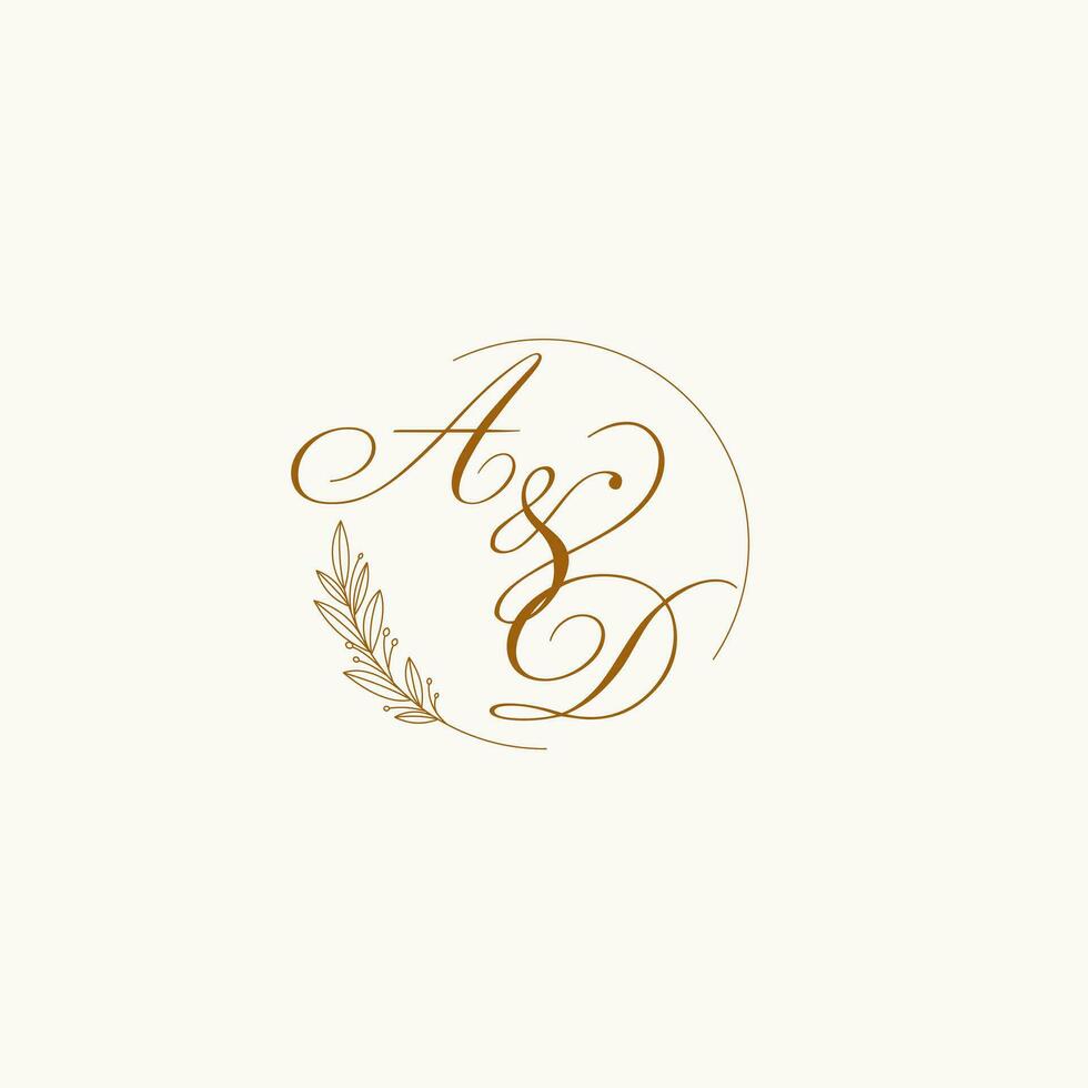 Initials AD wedding monogram logo with leaves and elegant circular lines vector