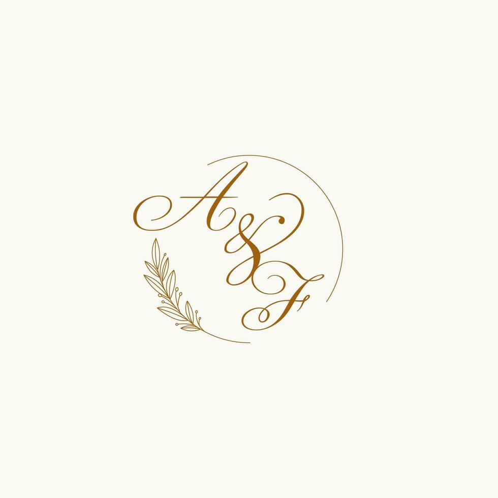 Initials AF wedding monogram logo with leaves and elegant circular lines vector