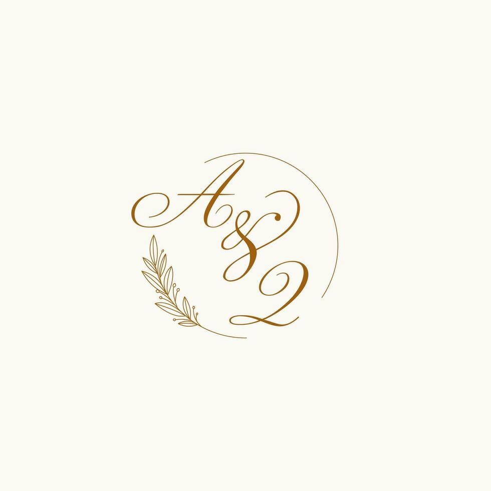 Initials AQ wedding monogram logo with leaves and elegant circular lines vector