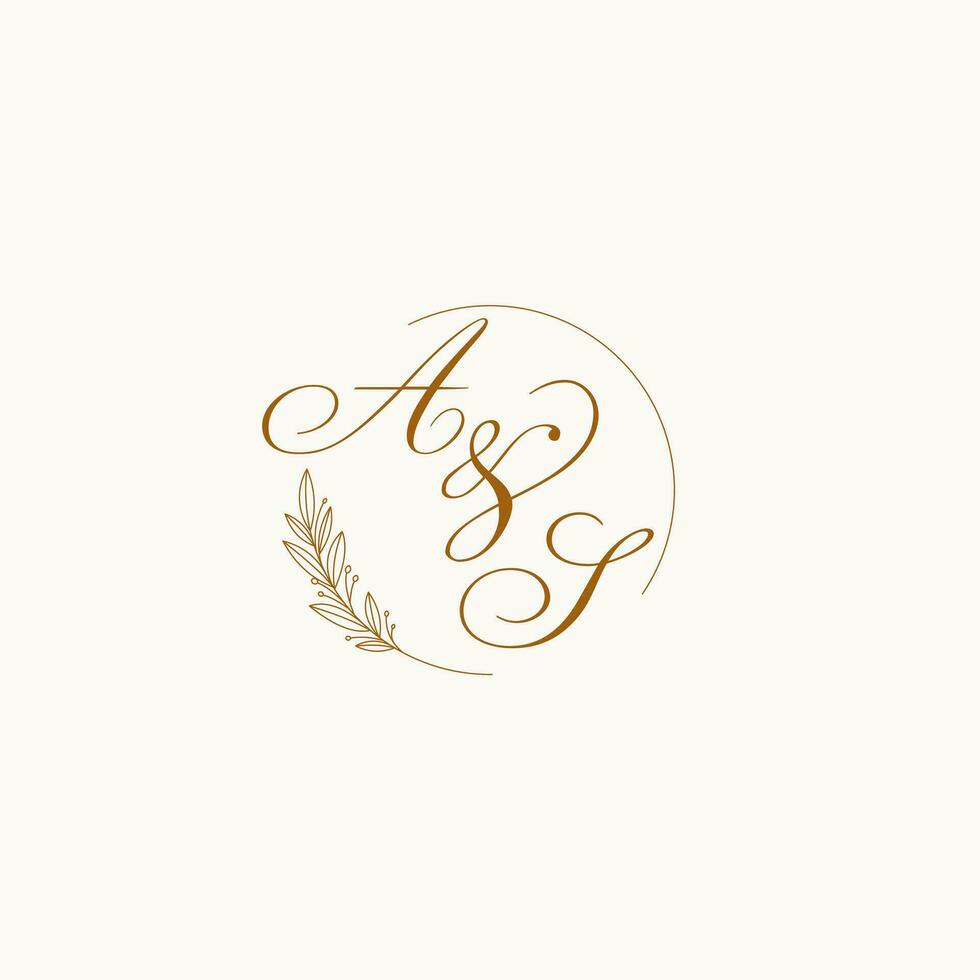 Initials AS wedding monogram logo with leaves and elegant circular lines vector