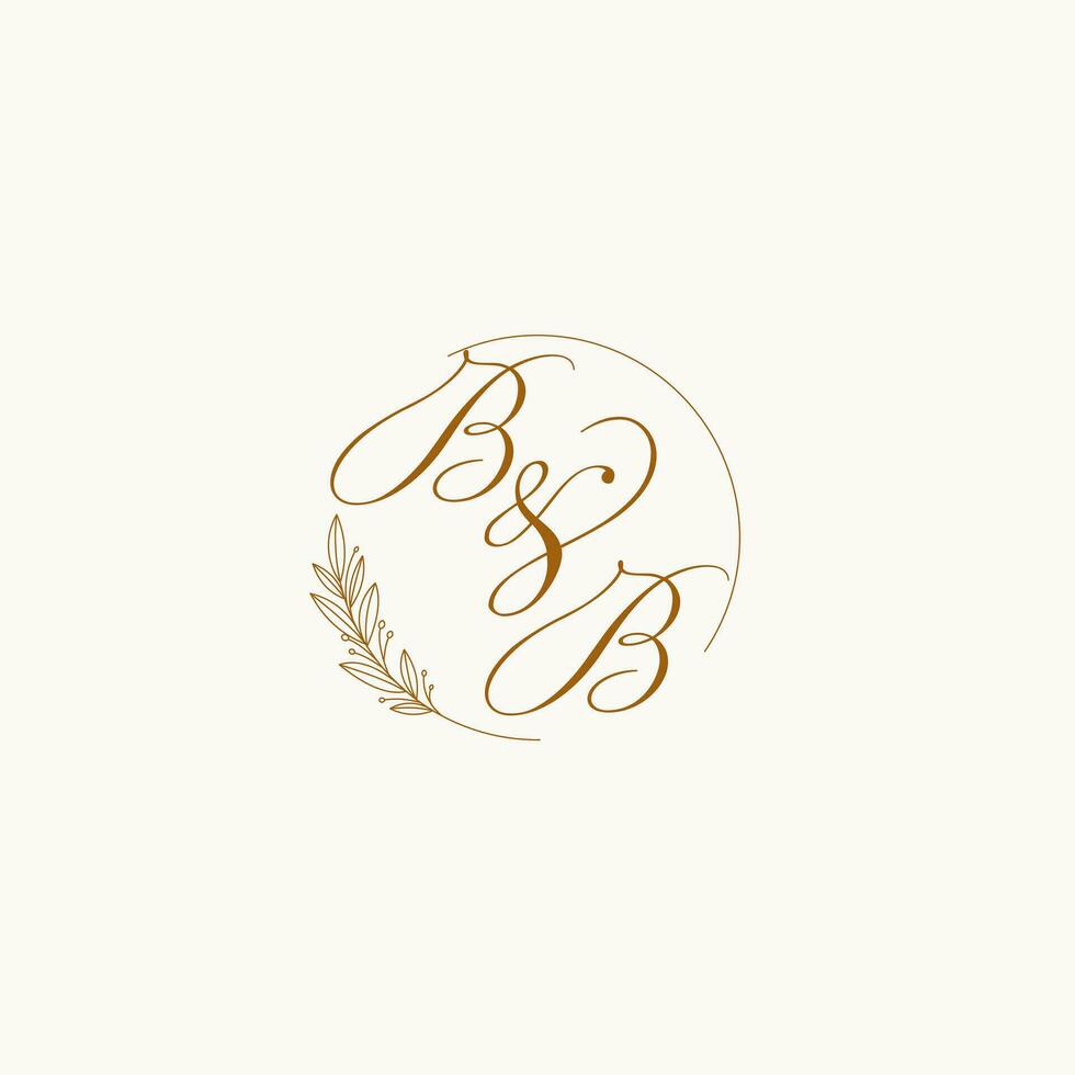 Initials BB wedding monogram logo with leaves and elegant circular lines vector