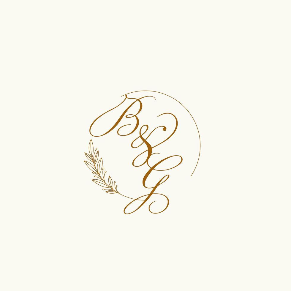 Initials BG wedding monogram logo with leaves and elegant circular lines vector