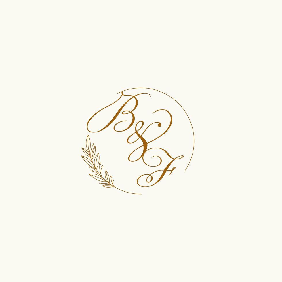 Initials BF wedding monogram logo with leaves and elegant circular lines vector