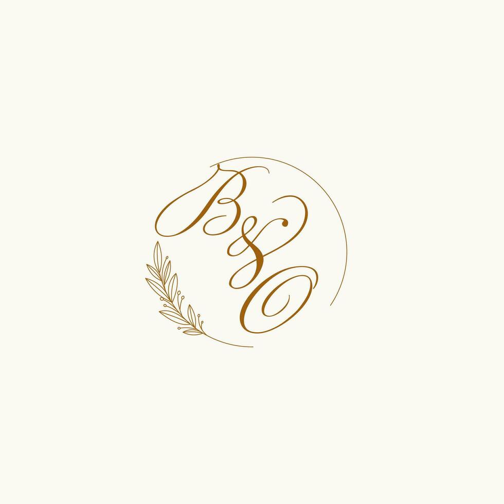 Initials BO wedding monogram logo with leaves and elegant circular lines vector