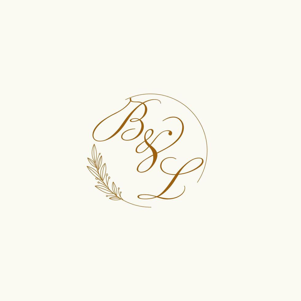 Initials BL wedding monogram logo with leaves and elegant circular lines vector