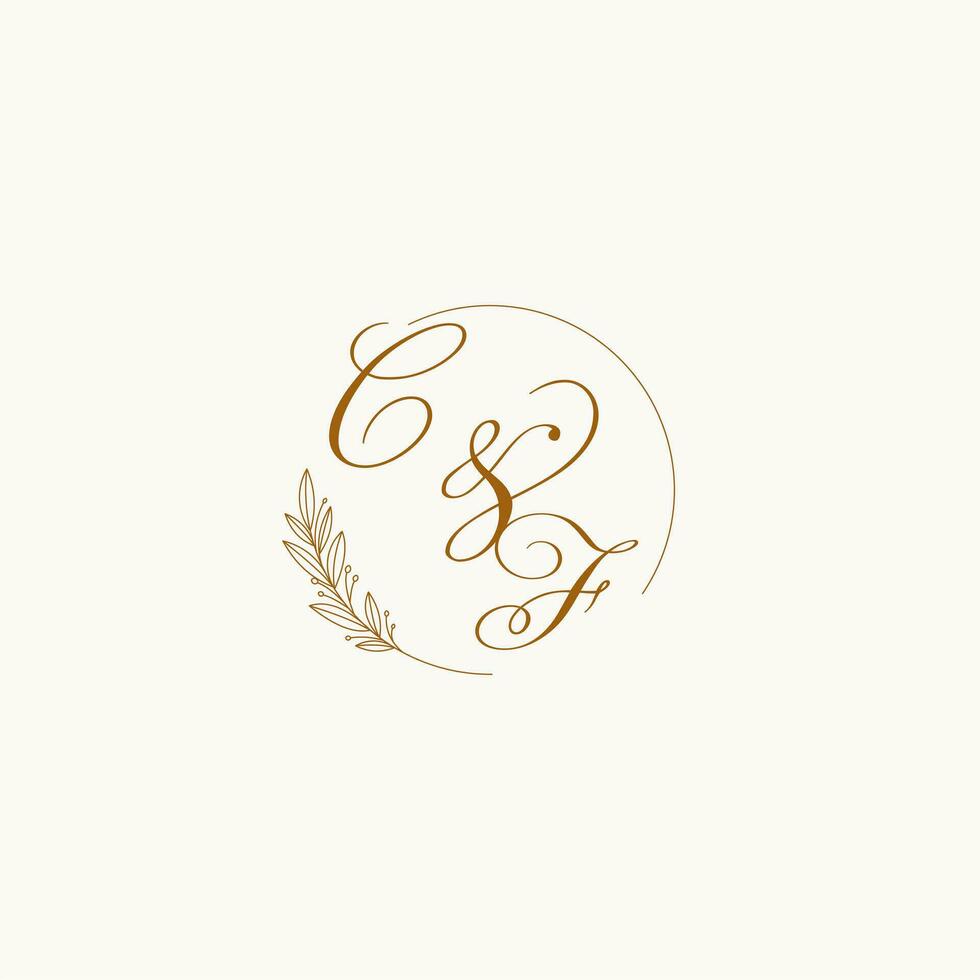 Initials CF wedding monogram logo with leaves and elegant circular lines vector