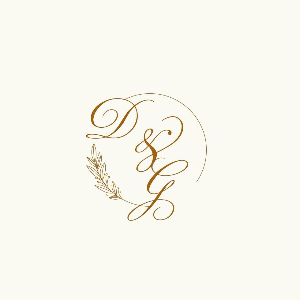 Initials DG wedding monogram logo with leaves and elegant circular lines vector