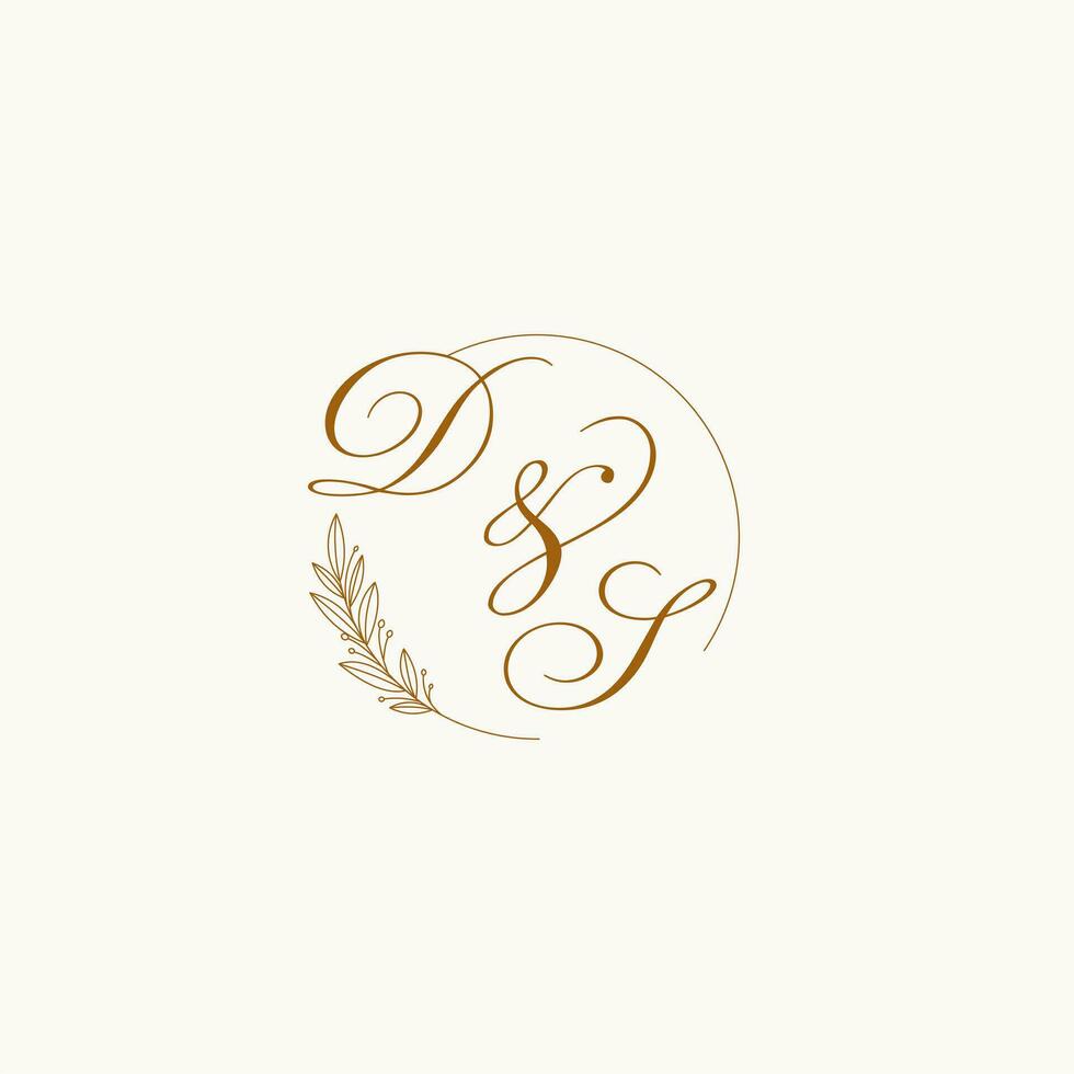 Initials DS wedding monogram logo with leaves and elegant circular lines vector
