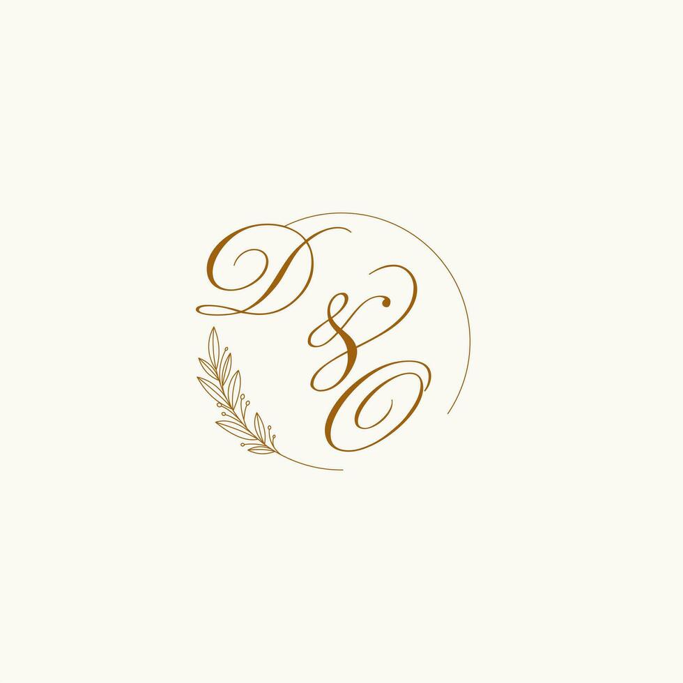 Initials DO wedding monogram logo with leaves and elegant circular lines vector