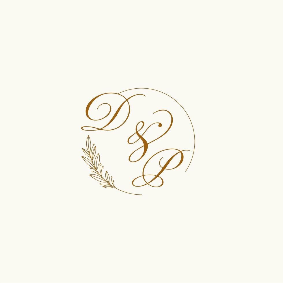 Initials DP wedding monogram logo with leaves and elegant circular lines vector