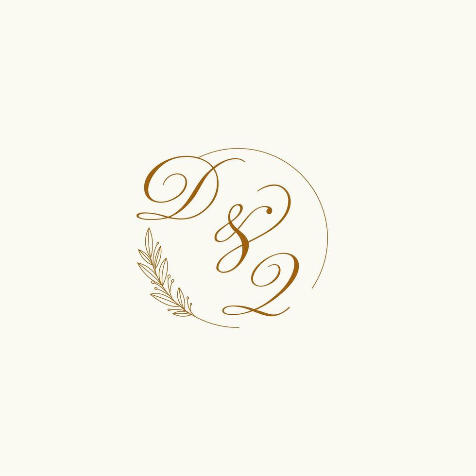 Initials DQ wedding monogram logo with leaves and elegant circular lines vector