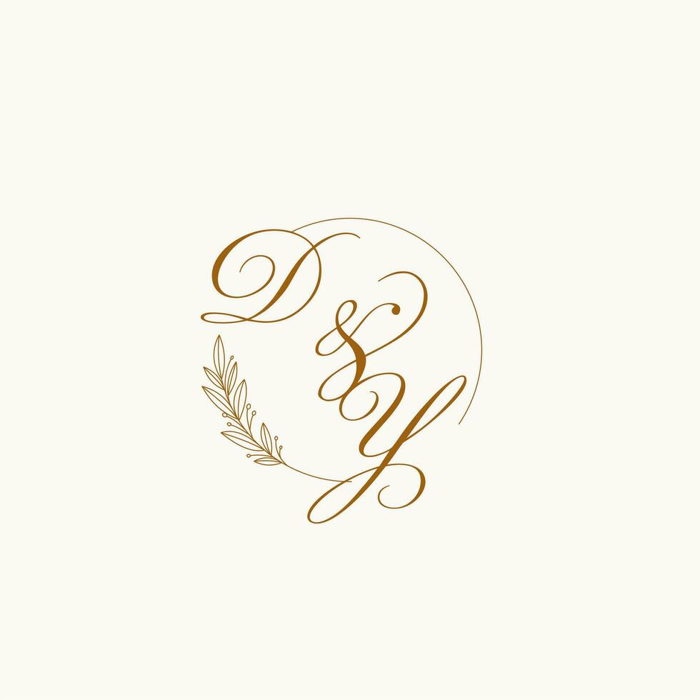 Initials DY wedding monogram logo with leaves and elegant circular lines vector