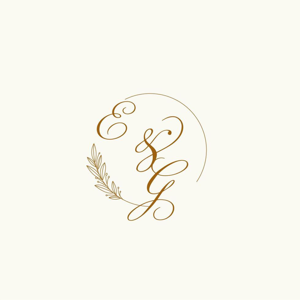 Initials EG wedding monogram logo with leaves and elegant circular lines vector