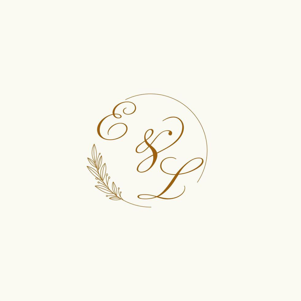 Initials EI wedding monogram logo with leaves and elegant circular lines vector