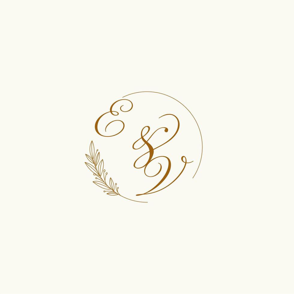 iniciales ev Boda monograma logo con hojas y elegante circular líneas vector