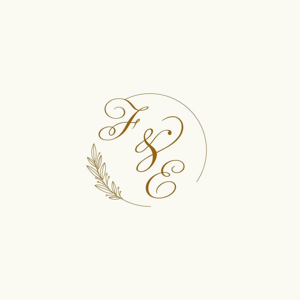 iniciales fe Boda monograma logo con hojas y elegante circular líneas vector