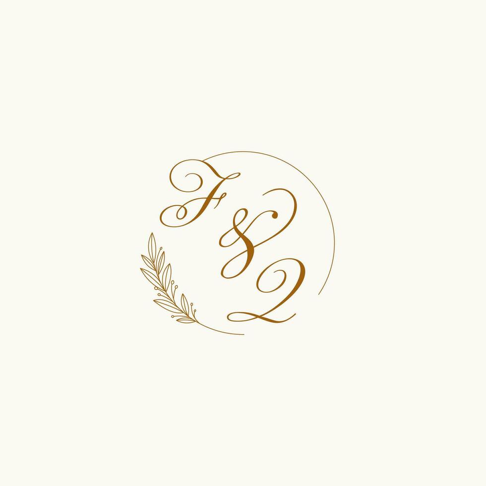 iniciales fq Boda monograma logo con hojas y elegante circular líneas vector