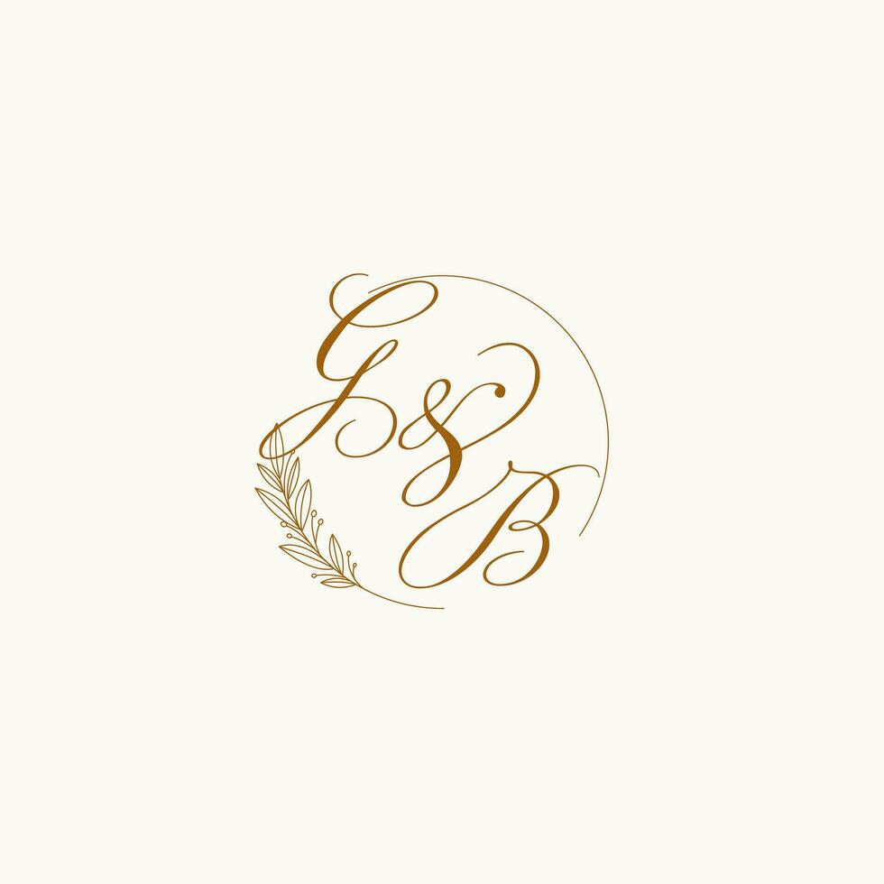 Initials GB wedding monogram logo with leaves and elegant circular lines vector