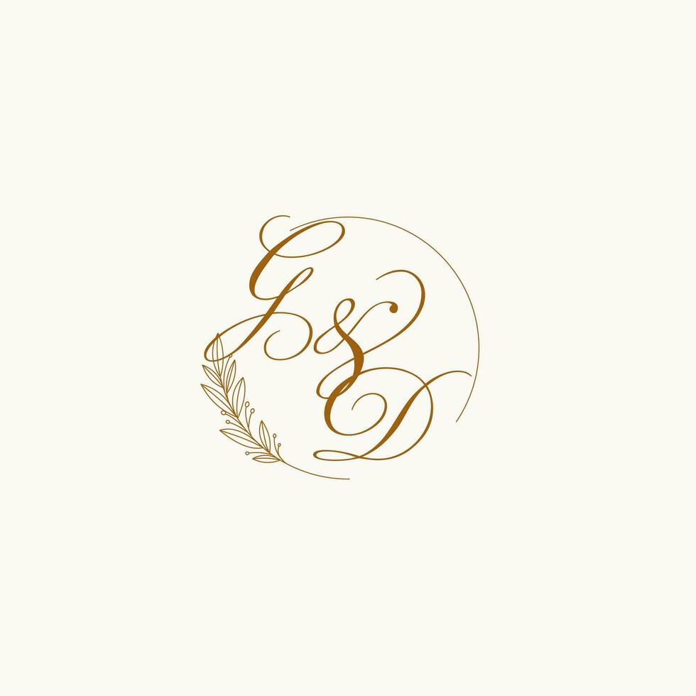 Initials GD wedding monogram logo with leaves and elegant circular lines vector