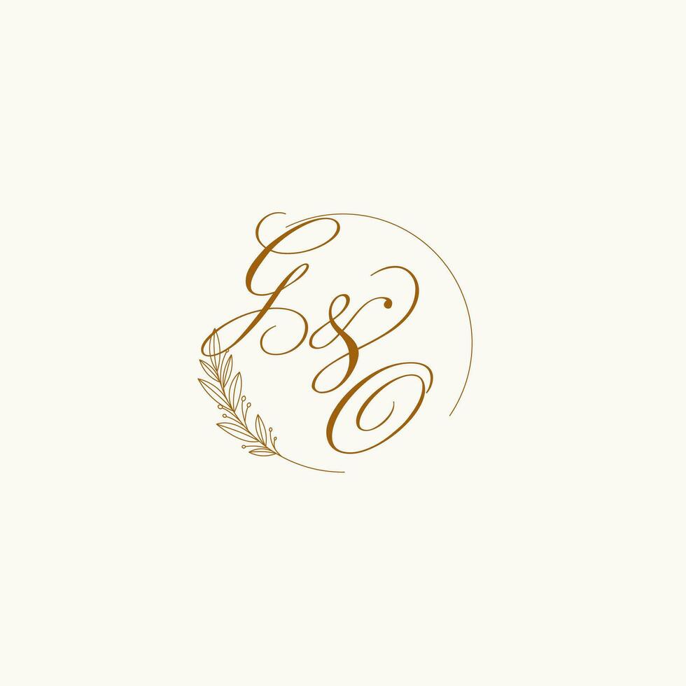 Initials GO wedding monogram logo with leaves and elegant circular lines vector