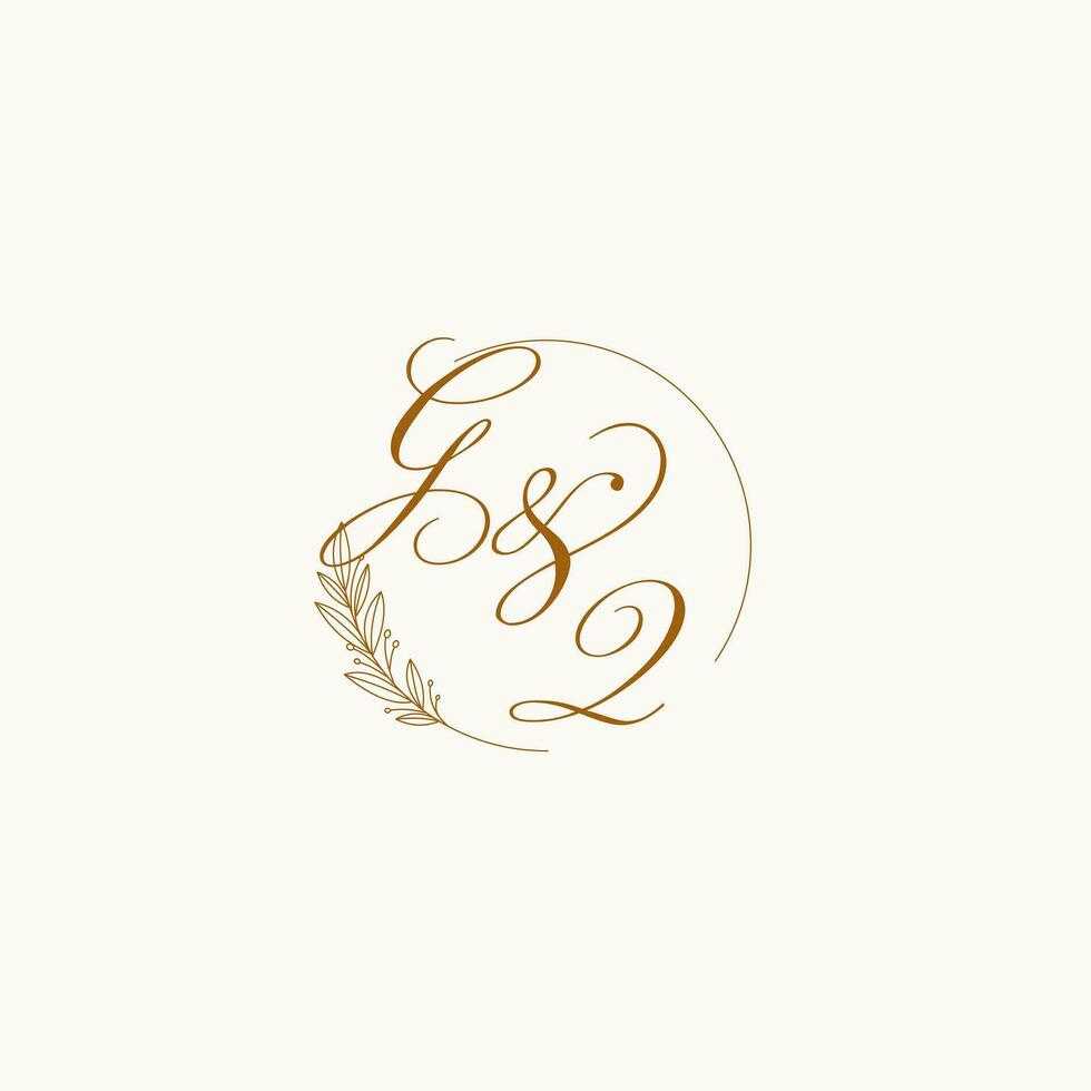 Initials GQ wedding monogram logo with leaves and elegant circular lines vector