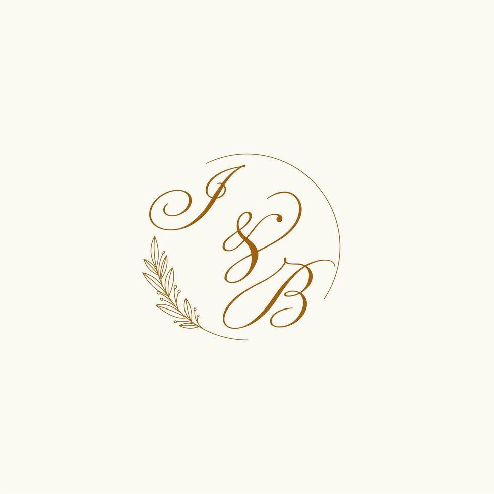 Initials IB wedding monogram logo with leaves and elegant circular lines vector