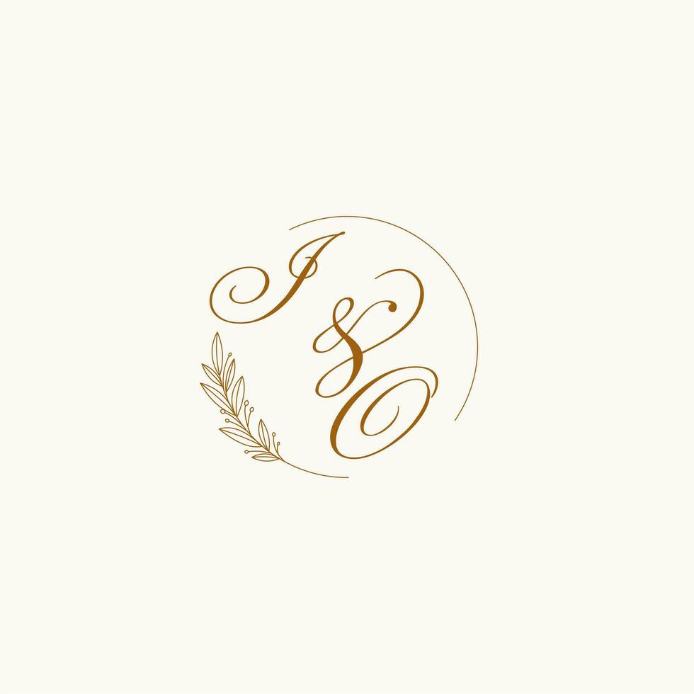 Initials IO wedding monogram logo with leaves and elegant circular lines vector