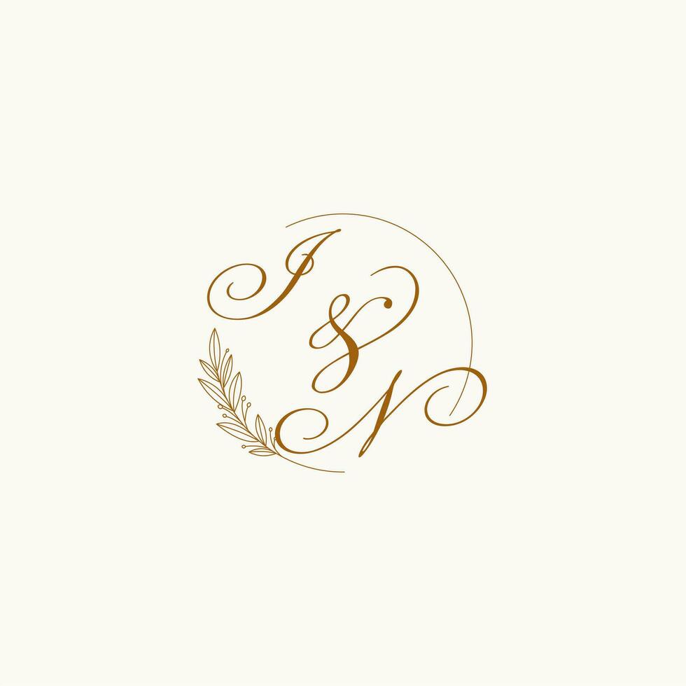 iniciales en Boda monograma logo con hojas y elegante circular líneas vector