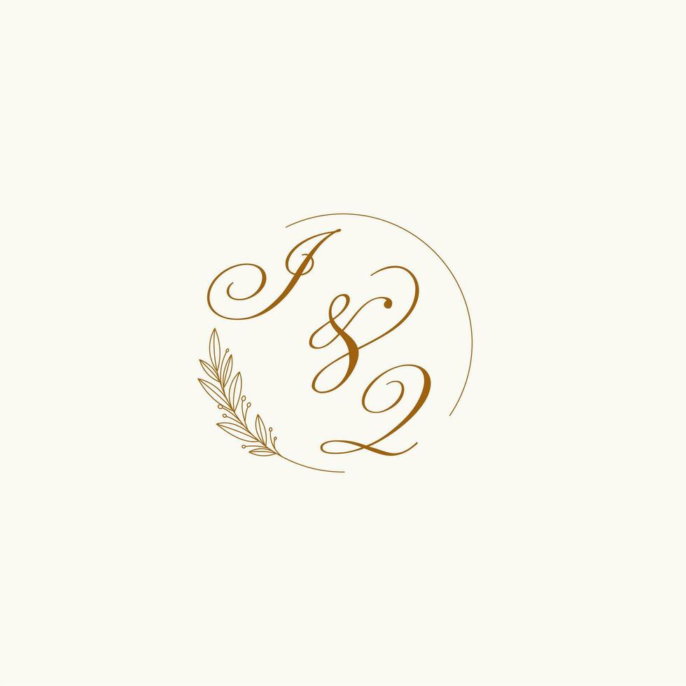 Initials IQ wedding monogram logo with leaves and elegant circular lines vector