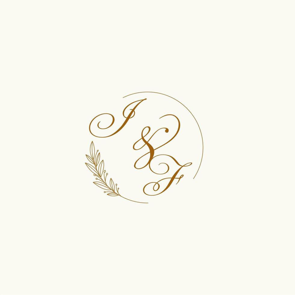 Initials IF wedding monogram logo with leaves and elegant circular lines vector