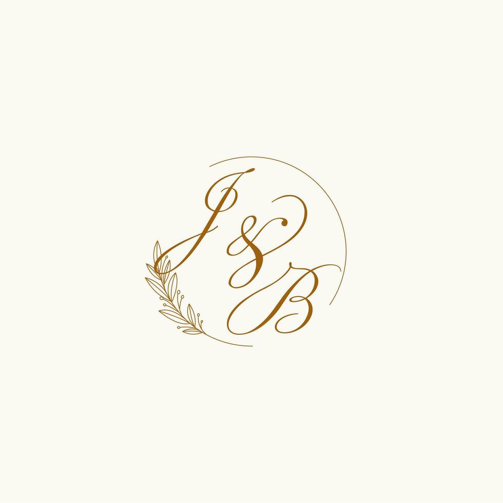 Initials JB wedding monogram logo with leaves and elegant circular lines vector