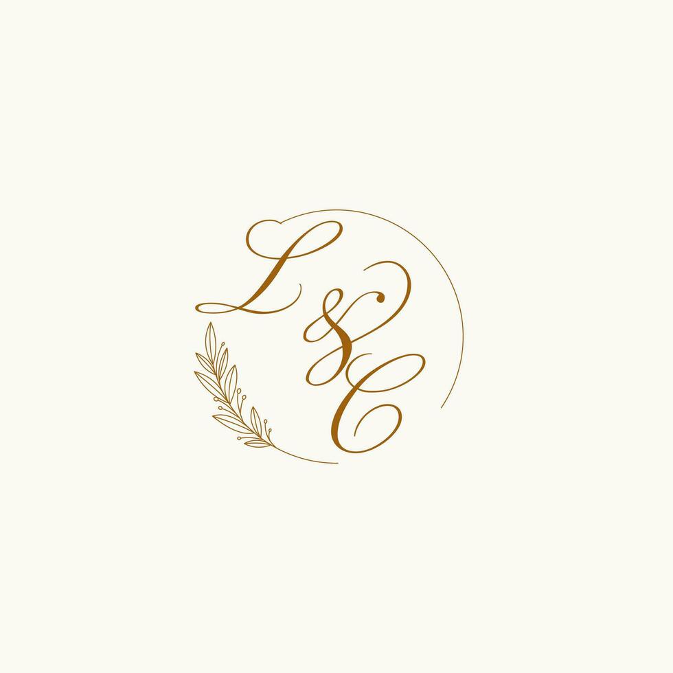 Initials LC wedding monogram logo with leaves and elegant circular lines vector