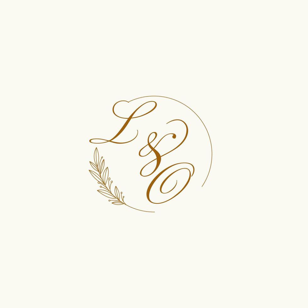 Initials LO wedding monogram logo with leaves and elegant circular lines vector