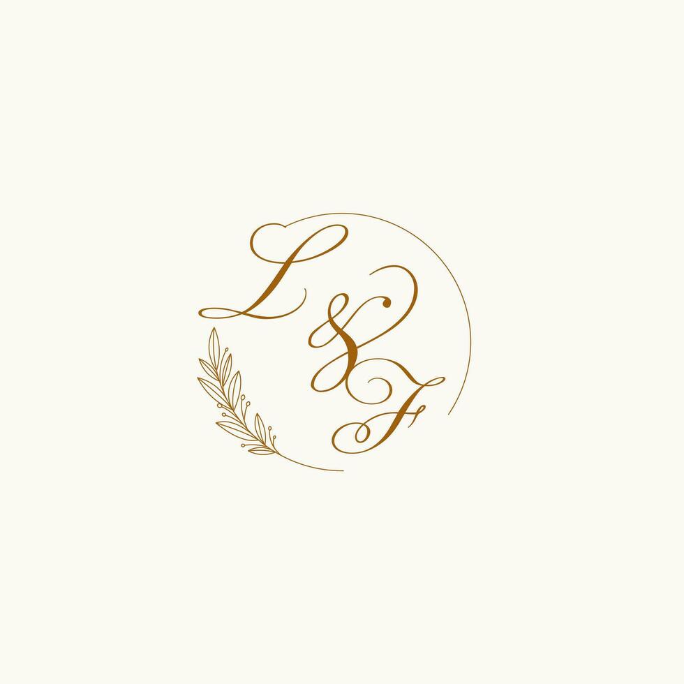 Initials LF wedding monogram logo with leaves and elegant circular lines vector